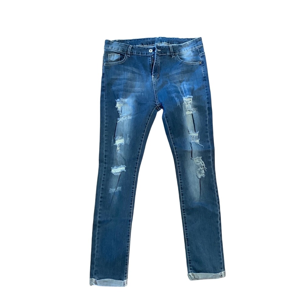 Distressed Skinny Jeans Juniors Cuffed‎ Hem Trendy Casual Denim